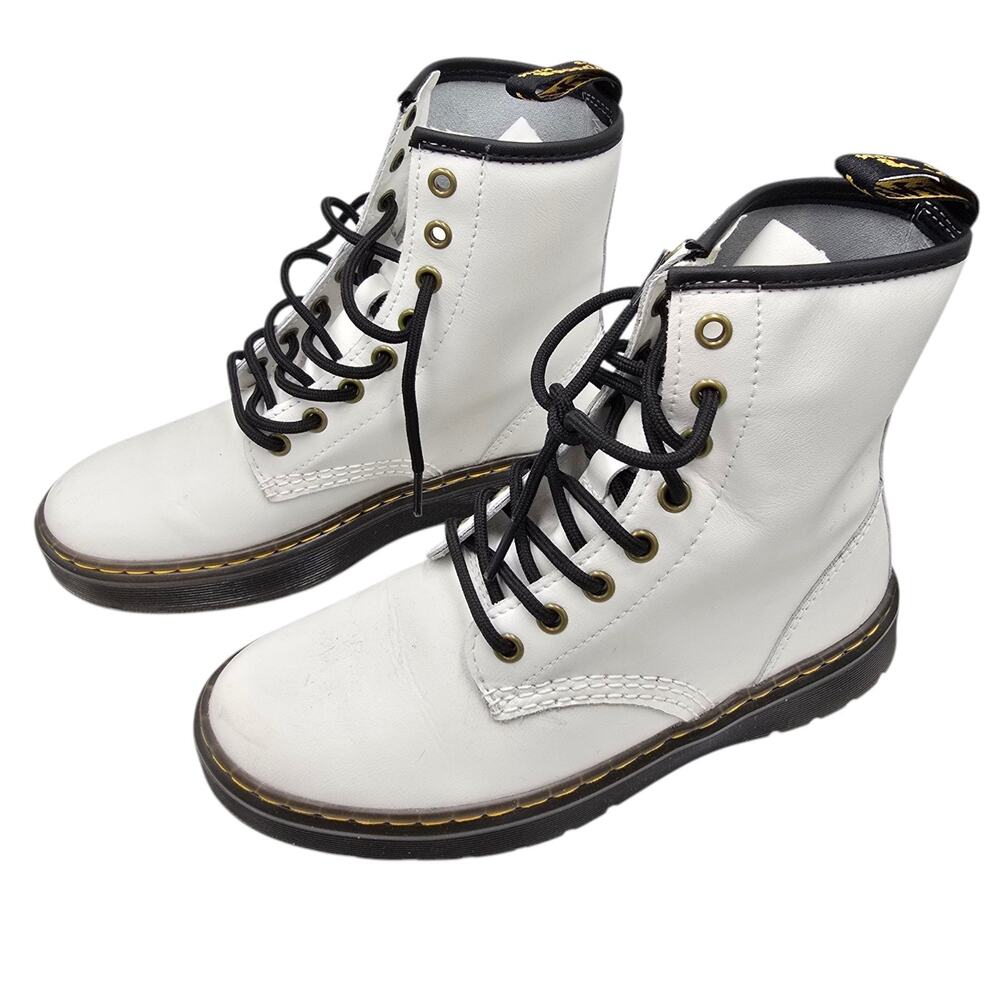 Doc‎ Martens Zavala White Leather Combat Boots US 6 Chunky Y2K Retro Streetwear